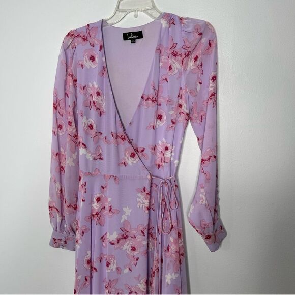 Lulu’s My Whole Heart Lavender Floral Print Long Sleeve Wrap Dress Size Small - Picture 7 of 11